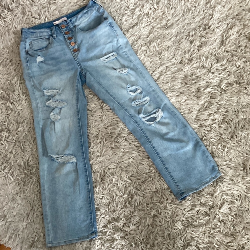 SO Blue Straight Leg Jeans Distressed Casual